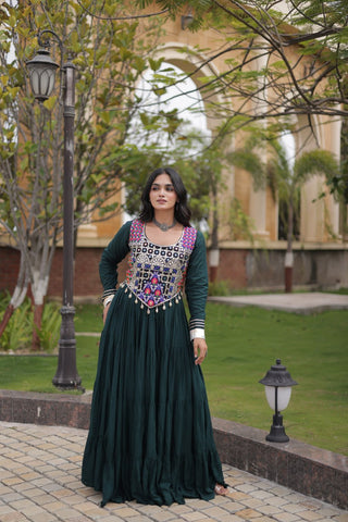 Green Reyon Gown Set with Designer Blouse ClothsVilla