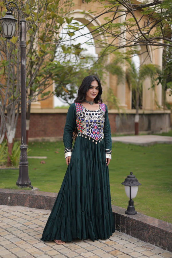 Green Reyon Gown Set with Designer Blouse ClothsVilla