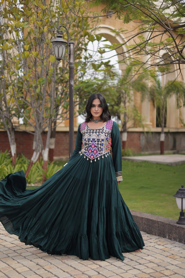 Green Reyon Gown Set with Designer Blouse ClothsVilla
