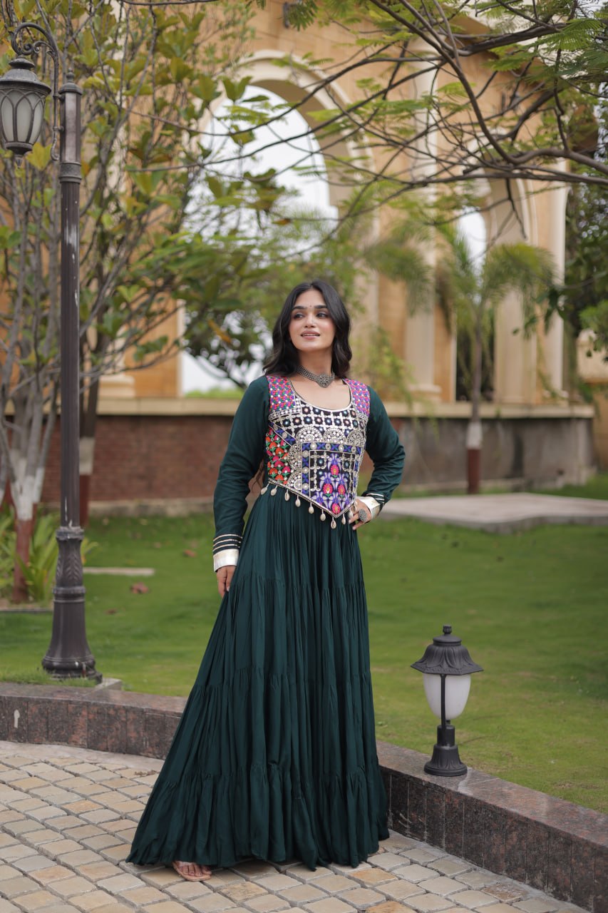 Green Reyon Gown Set with Designer Blouse ClothsVilla