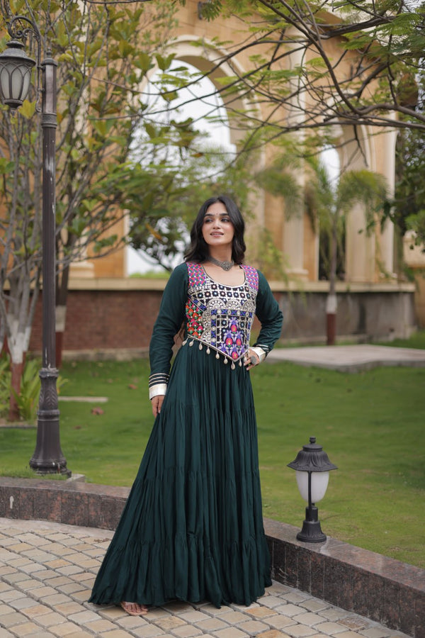 Green Reyon Gown Set with Designer Blouse ClothsVilla