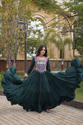Green Reyon Gown Set with Designer Blouse ClothsVilla