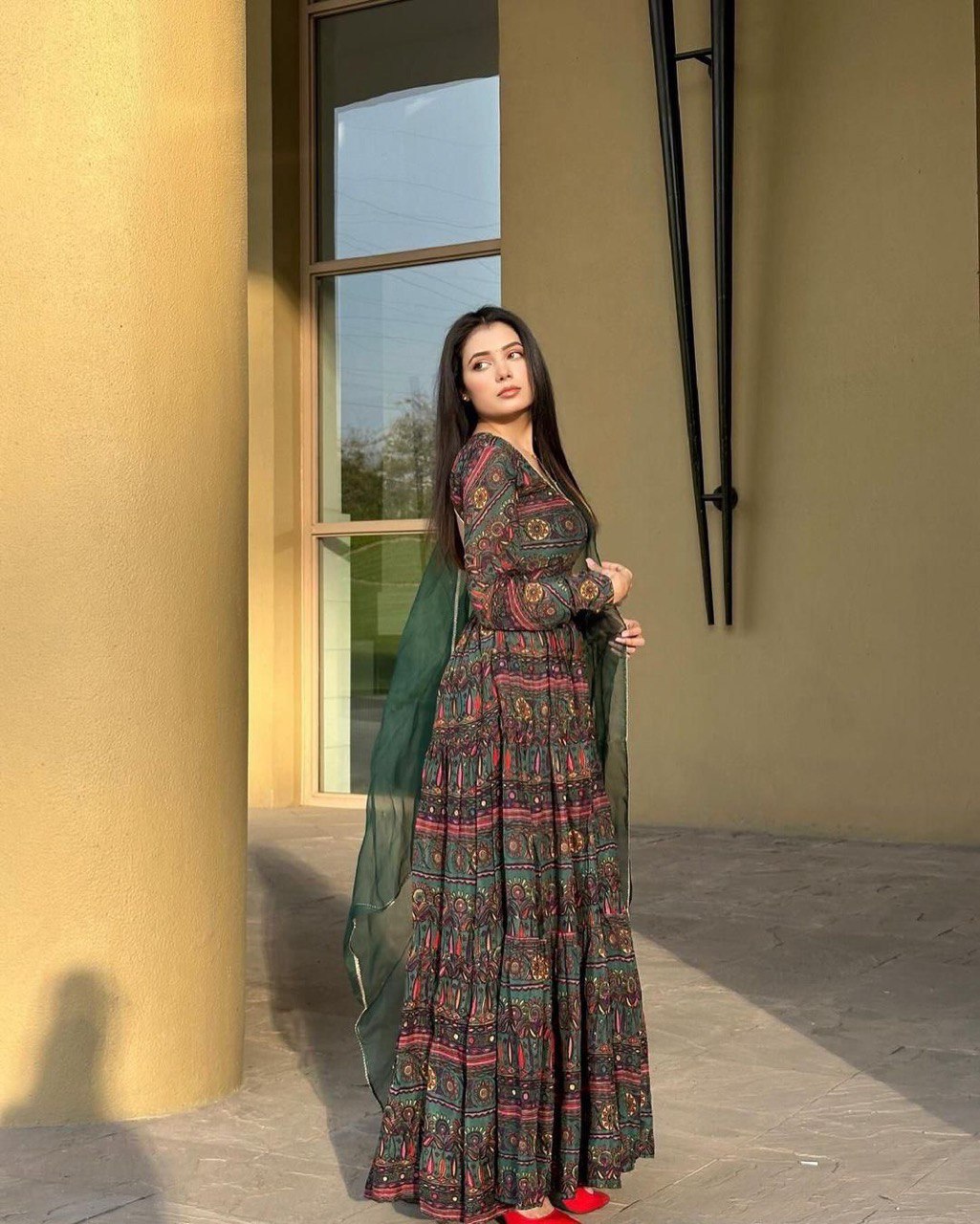 Green Ri8 Fashion - Exclusive Anarkali Gown with Dupatta | Elegance Meets Modern Style ClothsVilla