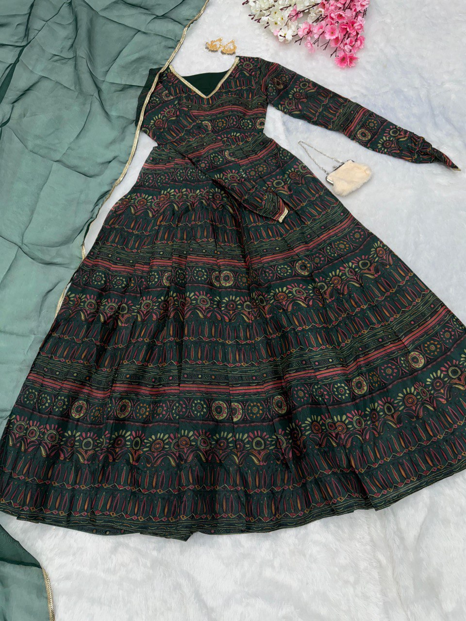 Green Ri8 Fashion - Exclusive Anarkali Gown with Dupatta | Elegance Meets Modern Style ClothsVilla
