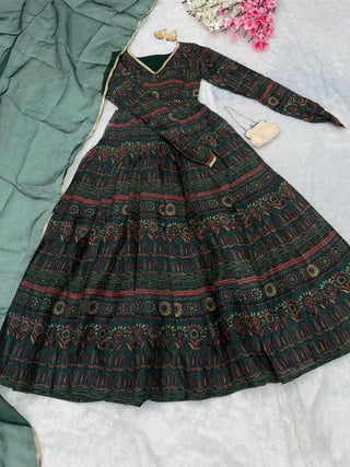 Green Ri8 Fashion - Exclusive Anarkali Gown with Dupatta | Elegance Meets Modern Style ClothsVilla