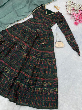 Green Ri8 Fashion - Exclusive Anarkali Gown with Dupatta | Elegance Meets Modern Style ClothsVilla