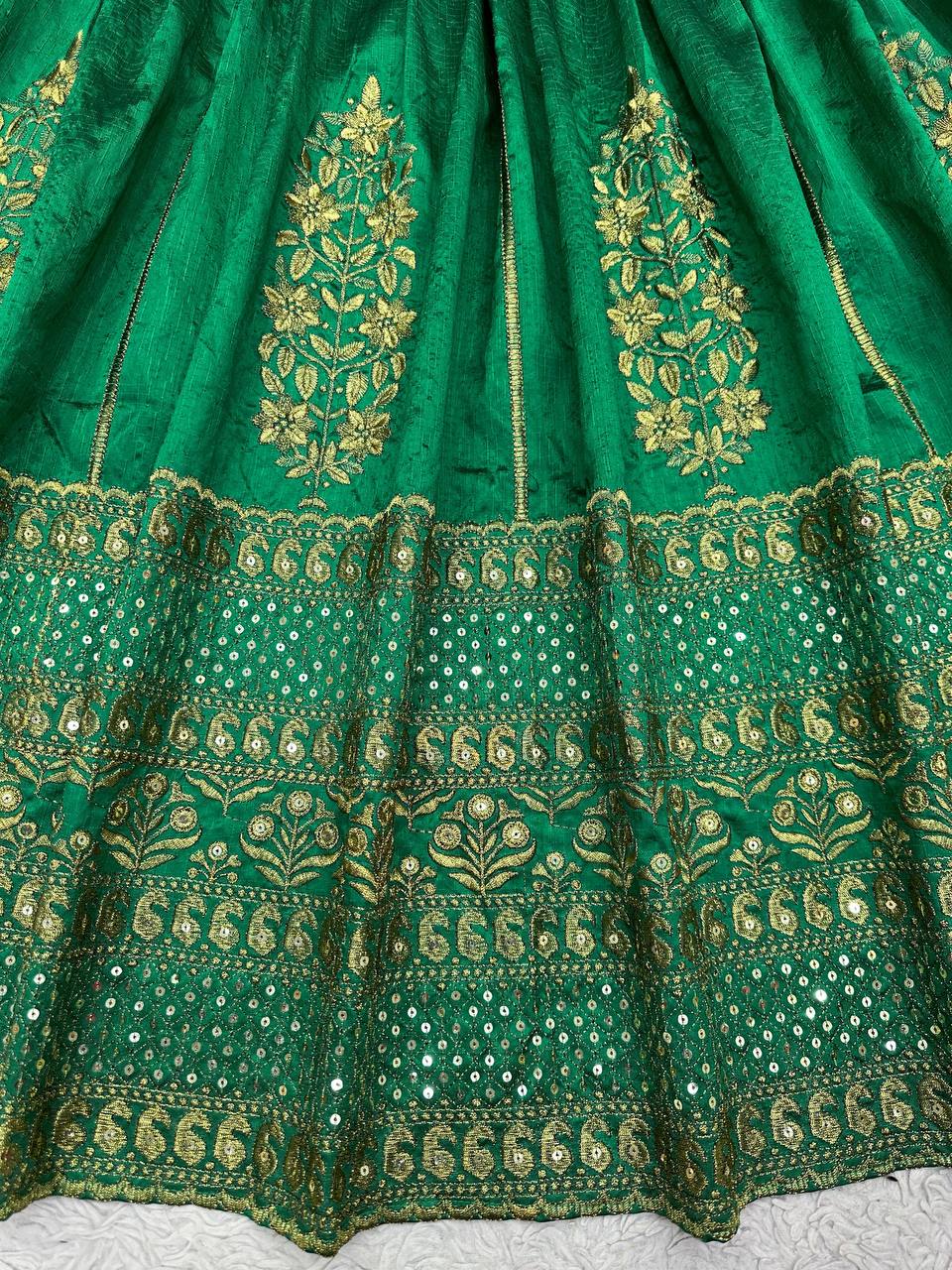 Green Royal Malbari Silk Lehenga Set with Sequin Embroidery & Designer Dupatta ClothsVilla