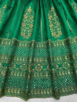 Green Royal Malbari Silk Lehenga Set with Sequin Embroidery & Designer Dupatta ClothsVilla