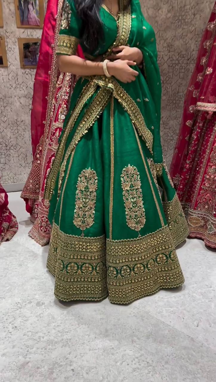 Green Royal Malbari Silk Lehenga Set with Sequin Embroidery & Designer Dupatta ClothsVilla