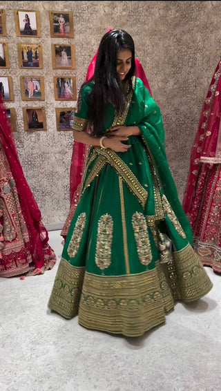 Green Royal Malbari Silk Lehenga Set with Sequin Embroidery & Designer Dupatta ClothsVilla
