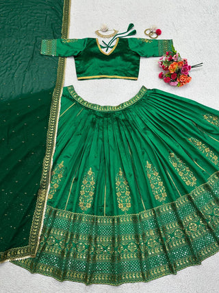 Green Royal Malbari Silk Lehenga Set with Sequin Embroidery & Designer Dupatta ClothsVilla