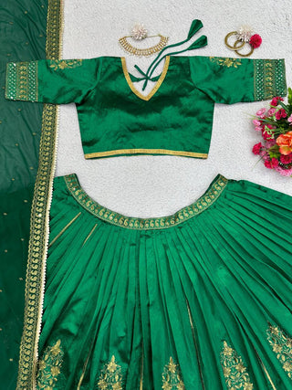 Green Royal Malbari Silk Lehenga Set with Sequin Embroidery & Designer Dupatta ClothsVilla