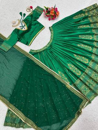 Green Royal Malbari Silk Lehenga Set with Sequin Embroidery & Designer Dupatta ClothsVilla