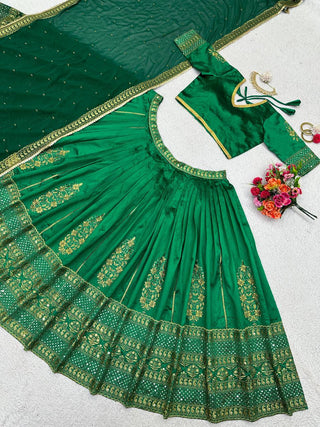 Green Royal Malbari Silk Lehenga Set with Sequin Embroidery & Designer Dupatta ClothsVilla