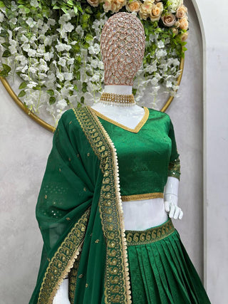 Green Royal Malbari Silk Lehenga Set with Sequin Embroidery & Designer Dupatta ClothsVilla