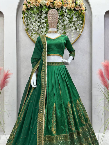 Green Royal Malbari Silk Lehenga Set with Sequin Embroidery & Designer Dupatta ClothsVilla