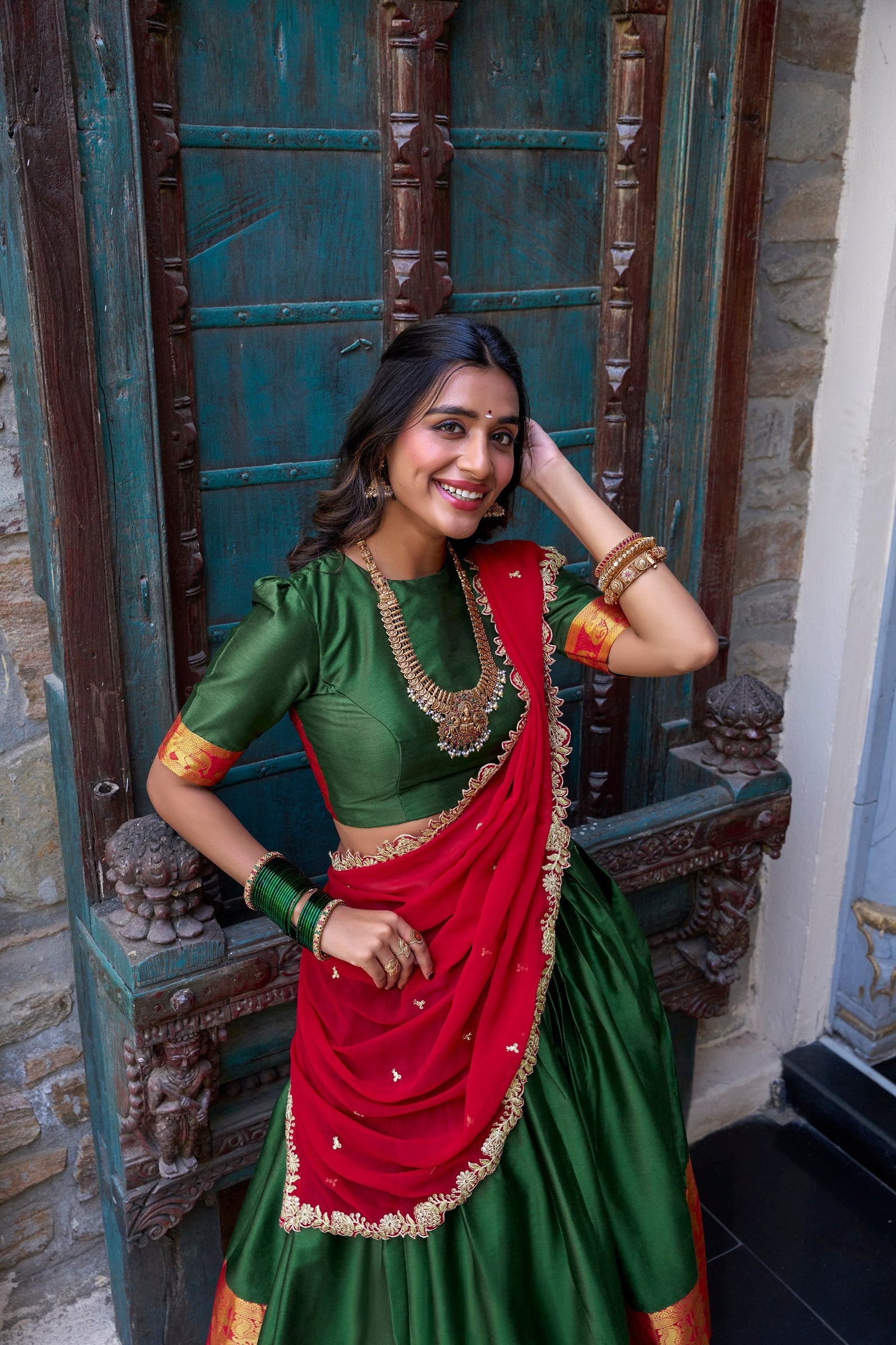 Green Royal Narayan Pattu Zari Weaving Lehenga Set ClothsVilla