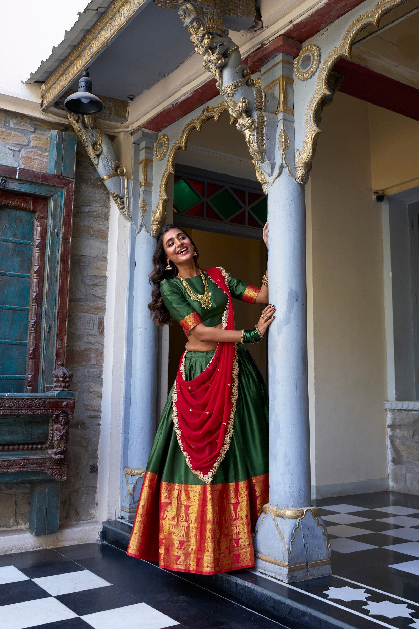 Green Royal Narayan Pattu Zari Weaving Lehenga Set ClothsVilla