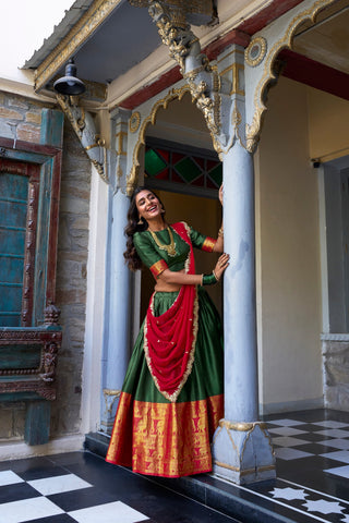 Green Royal Narayan Pattu Zari Weaving Lehenga Set ClothsVilla