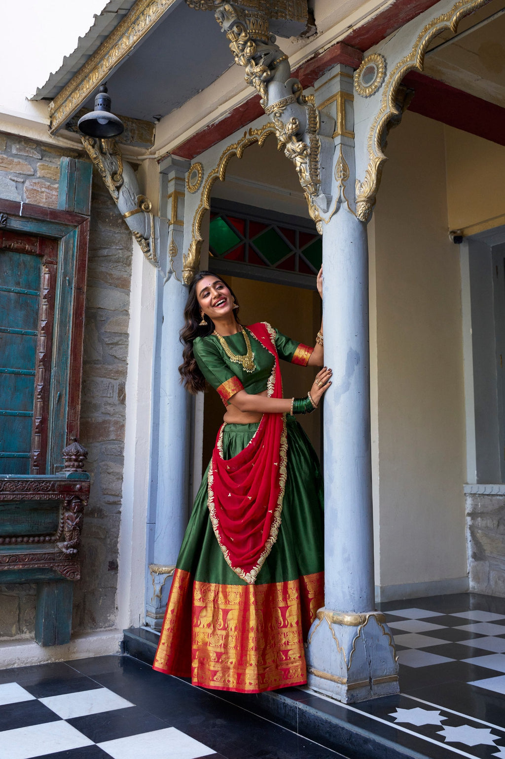 Green Royal Narayan Pattu Zari Weaving Lehenga Set ClothsVilla