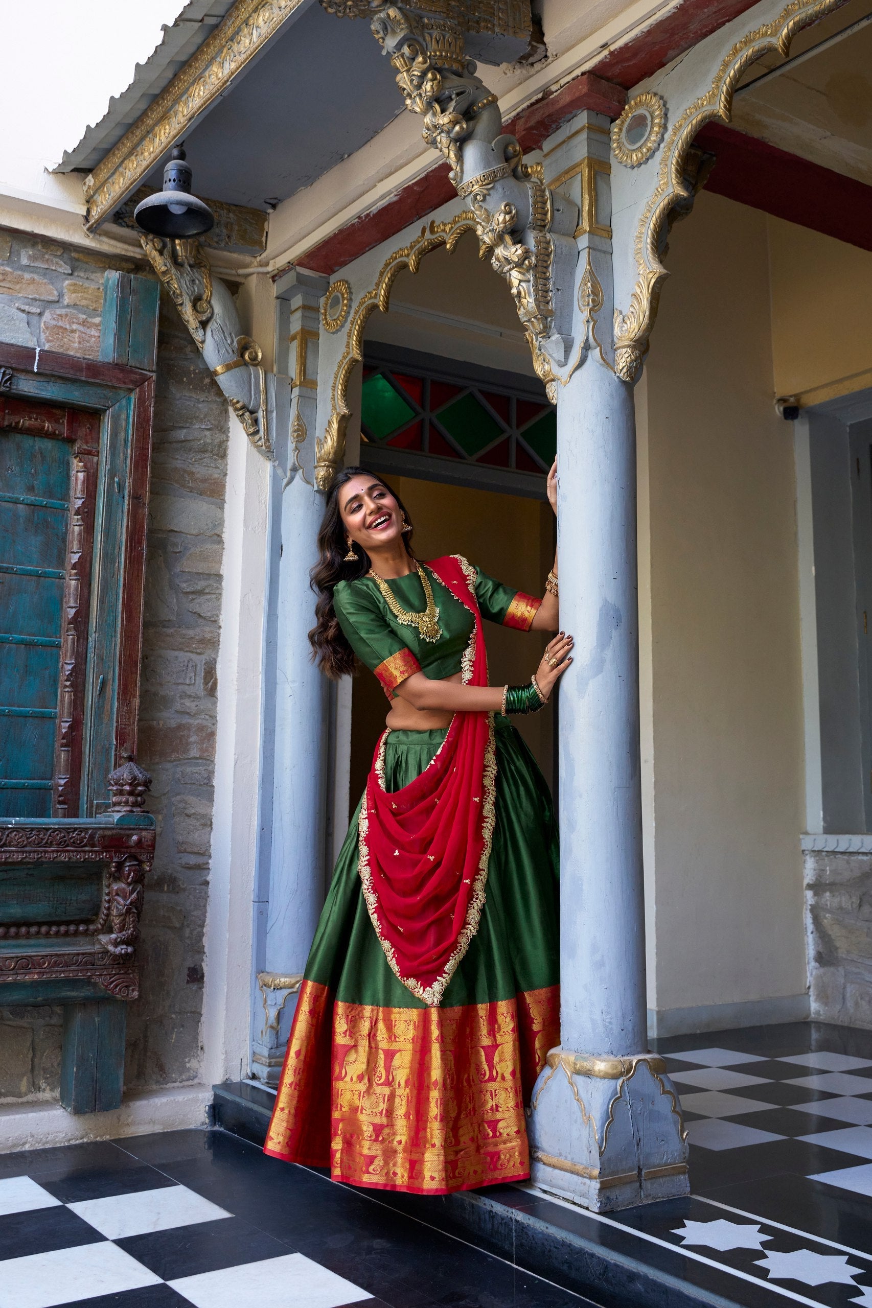 Green Royal Narayan Pattu Zari Weaving Lehenga Set ClothsVilla