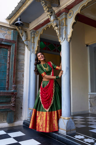 Green Royal Narayan Pattu Zari Weaving Lehenga Set ClothsVilla
