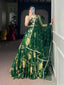 Green Satin Silk Floral Printed Lehenga ClothsVilla