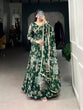 Load image into Gallery viewer, Green Sculpted Beauty Floral Print Marbel Gown with Lace Touch-Up Dupatta