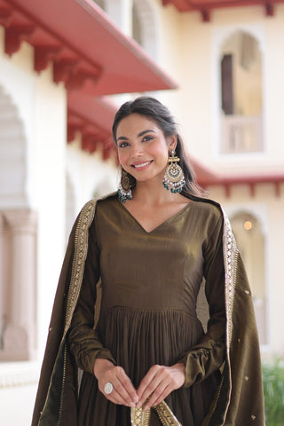 Green Sequins Embroidered Gown ClothsVilla