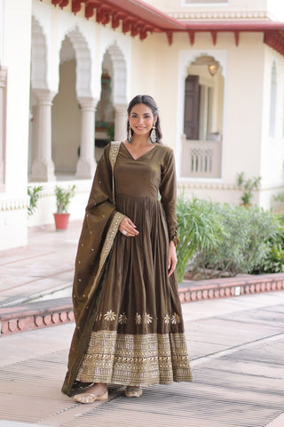 Green Sequins Embroidered Gown ClothsVilla