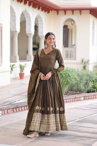 Green Sequins Embroidered Gown ClothsVilla