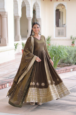 Green Sequins Embroidered Gown ClothsVilla