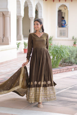 Green Sequins Embroidered Gown ClothsVilla