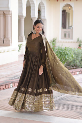 Green Sequins Embroidered Gown ClothsVilla