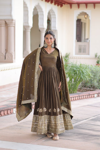 Green Sequins Embroidered Gown ClothsVilla