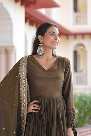Green Sequins Embroidered Gown ClothsVilla