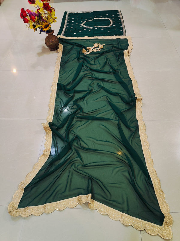 Green Sequins Georgette Lehenga ClothsVilla