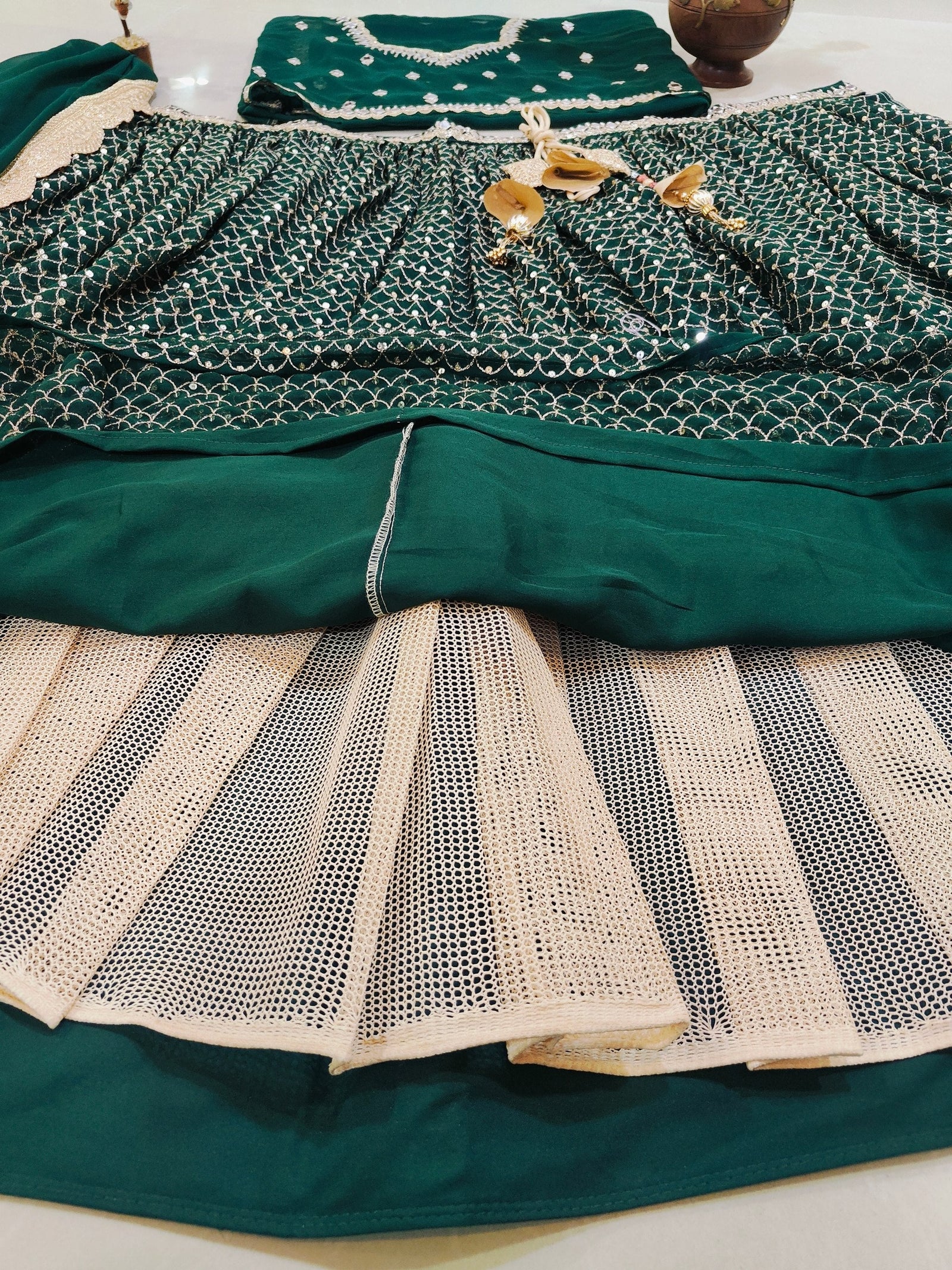 Green Sequins Georgette Lehenga ClothsVilla