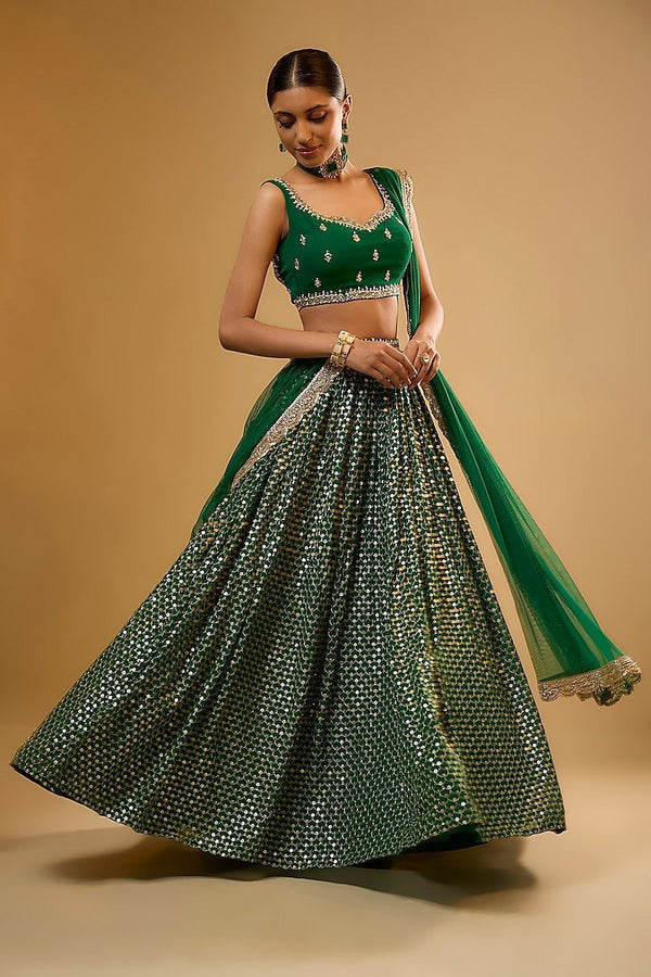 Green Sequins Georgette Lehenga ClothsVilla