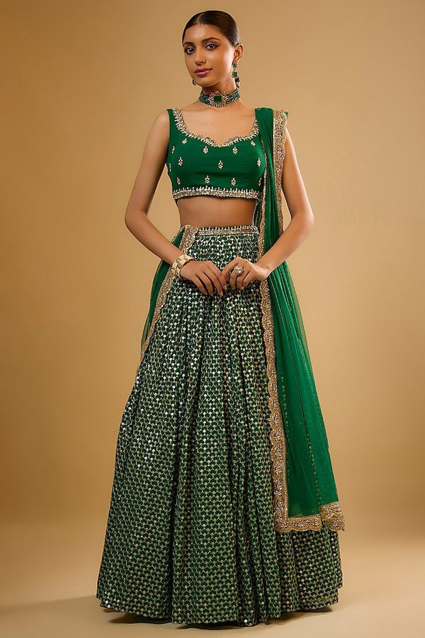 Green Sequins Georgette Lehenga ClothsVilla