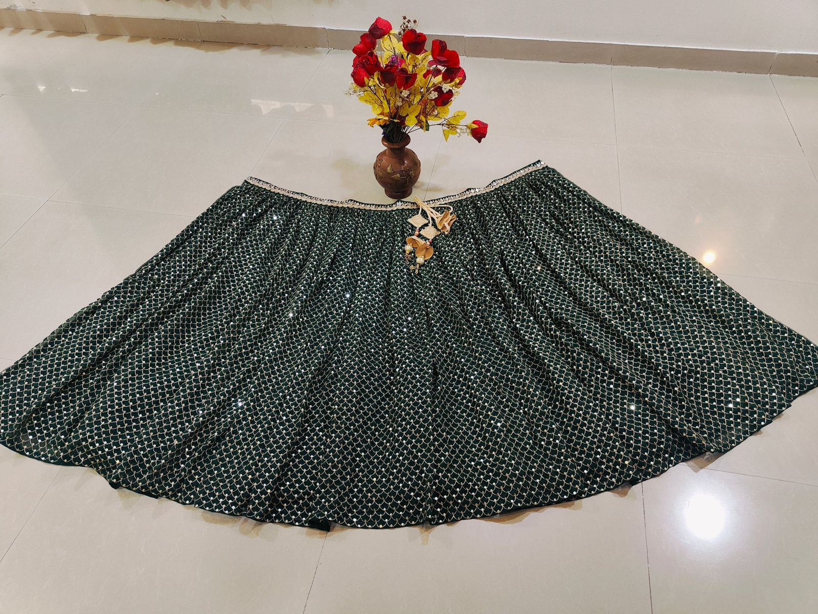 Green Sequins Georgette Lehenga ClothsVilla