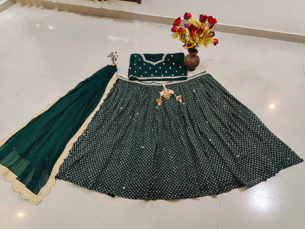 Green Sequins Georgette Lehenga ClothsVilla
