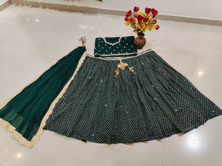 Green Sequins Georgette Lehenga ClothsVilla
