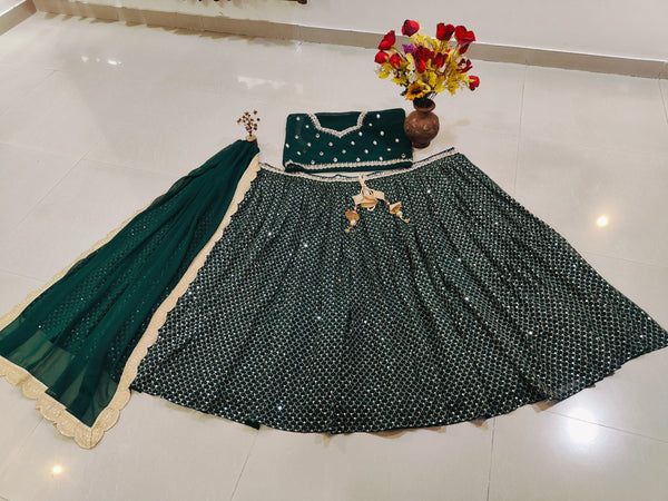 Green Sequins Georgette Lehenga ClothsVilla