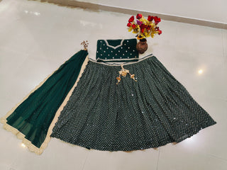 Green Sequins Georgette Lehenga ClothsVilla