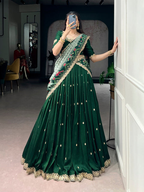 Green Silk Embroidered Lehenga Set ClothsVilla Main image