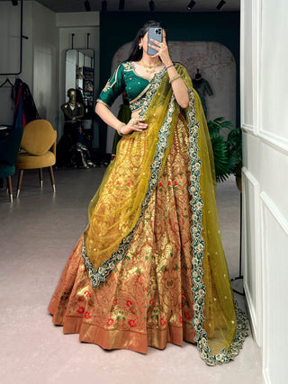 Green Silk Lehenga Choli with Zari Work ClothsVilla
