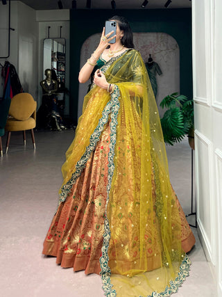 Green Silk Lehenga Choli with Zari Work ClothsVilla