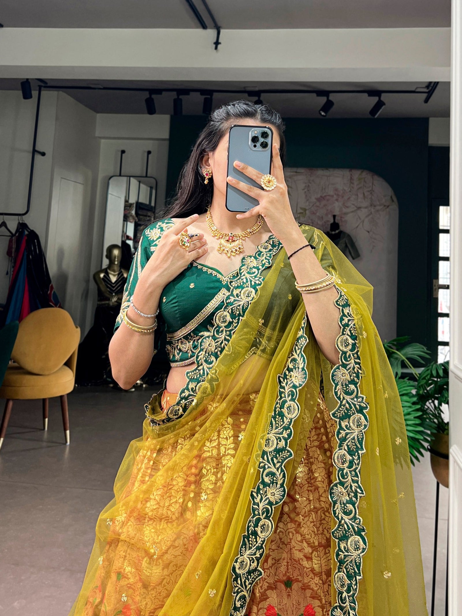 Green Silk Lehenga Choli with Zari Work ClothsVilla