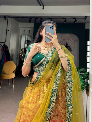 Green Silk Lehenga Choli with Zari Work ClothsVilla
